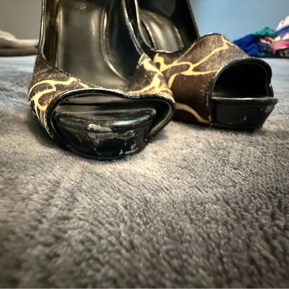 Nine West Giraffe Print Peep Toe Heels - Brown and Black - Picture 2 of 8